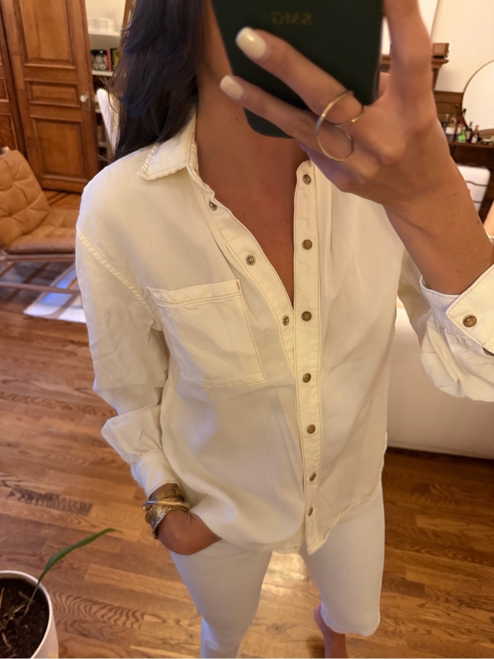 Massimo Dutti Cream Button-Up Shirt - Size M
